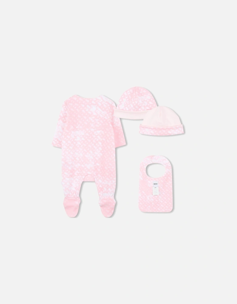 BOSS PINK BABY GIRL BABYGROW/HAT/BIB SET J52506