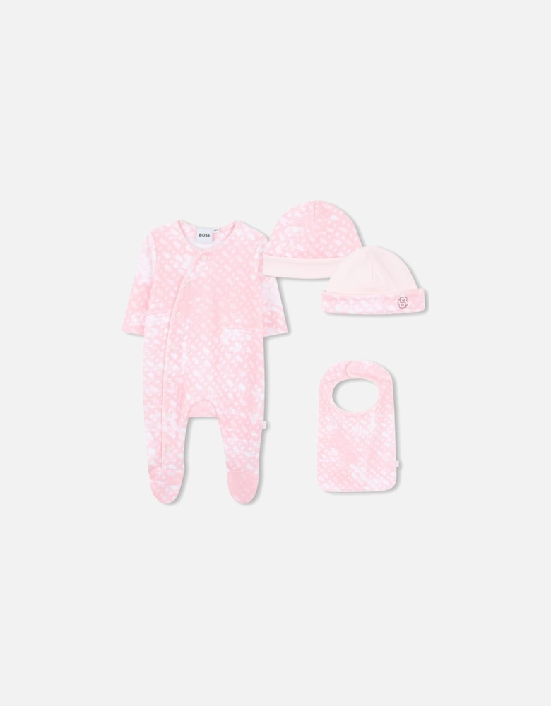 BOSS PINK BABY GIRL BABYGROW/HAT/BIB SET J52506