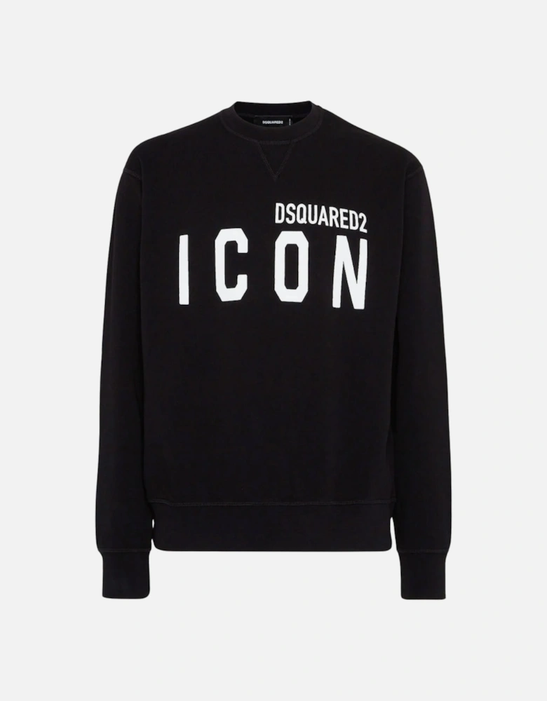 Black Crew Neck Sweatshirt Large White Icon Logo
