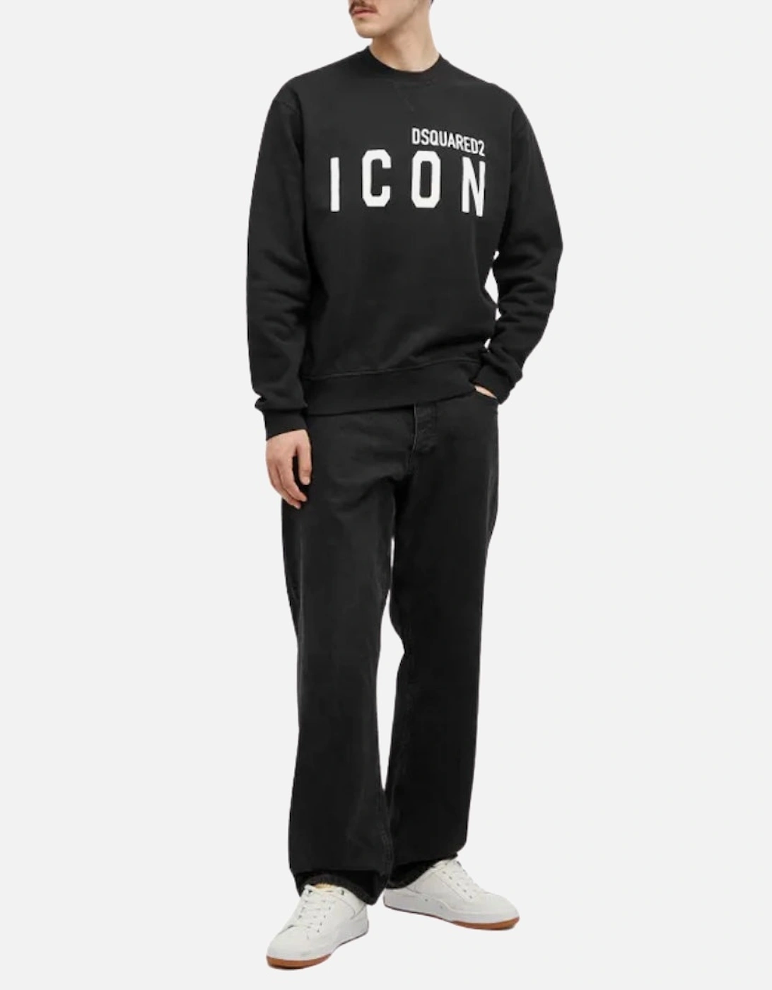 Black Crew Neck Sweatshirt Large White Icon Logo