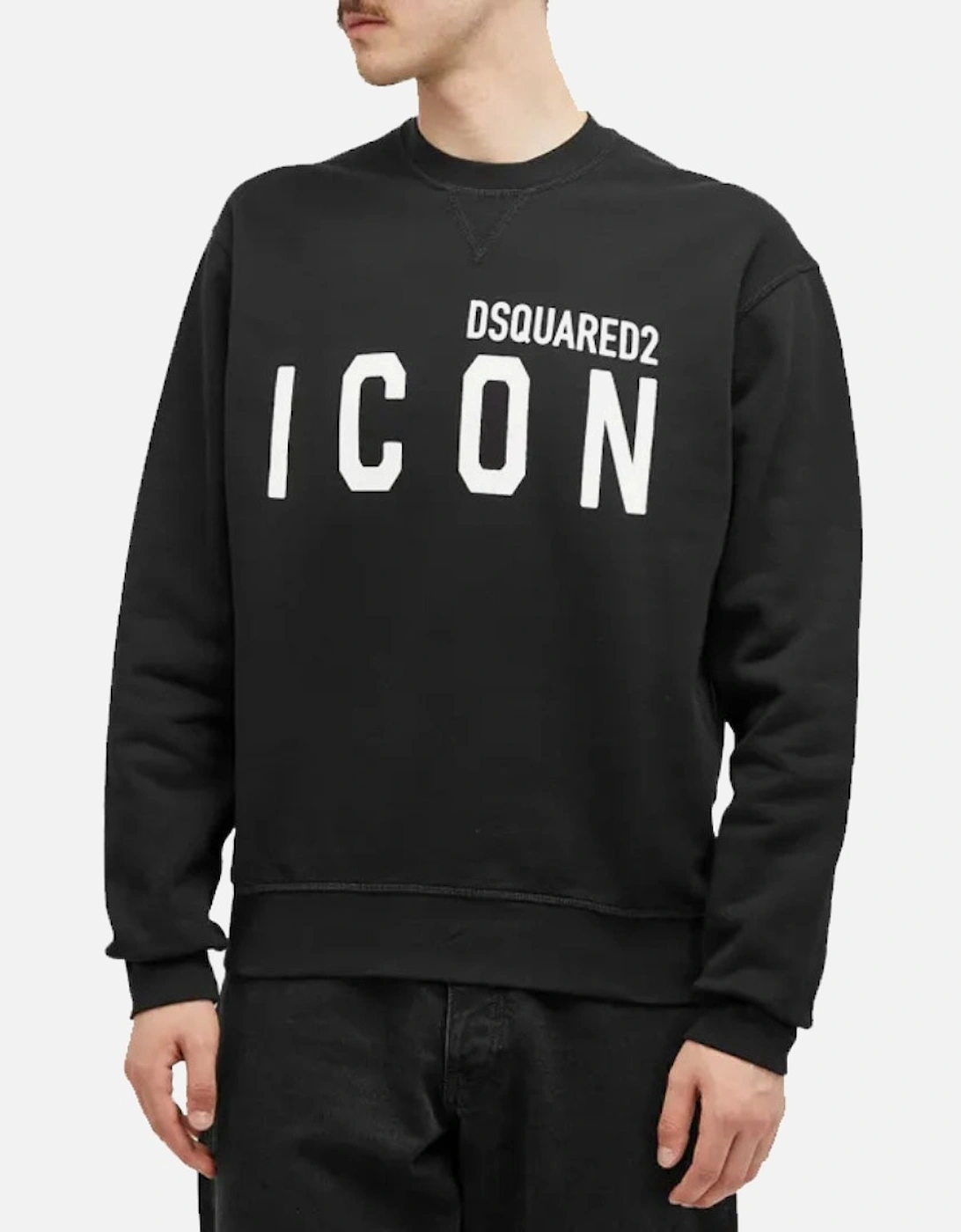 Black Crew Neck Sweatshirt Large White Icon Logo