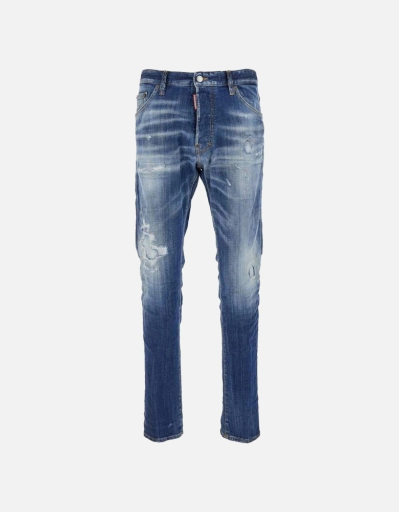 Distressed Slim-Cut Navy Blue Jeans