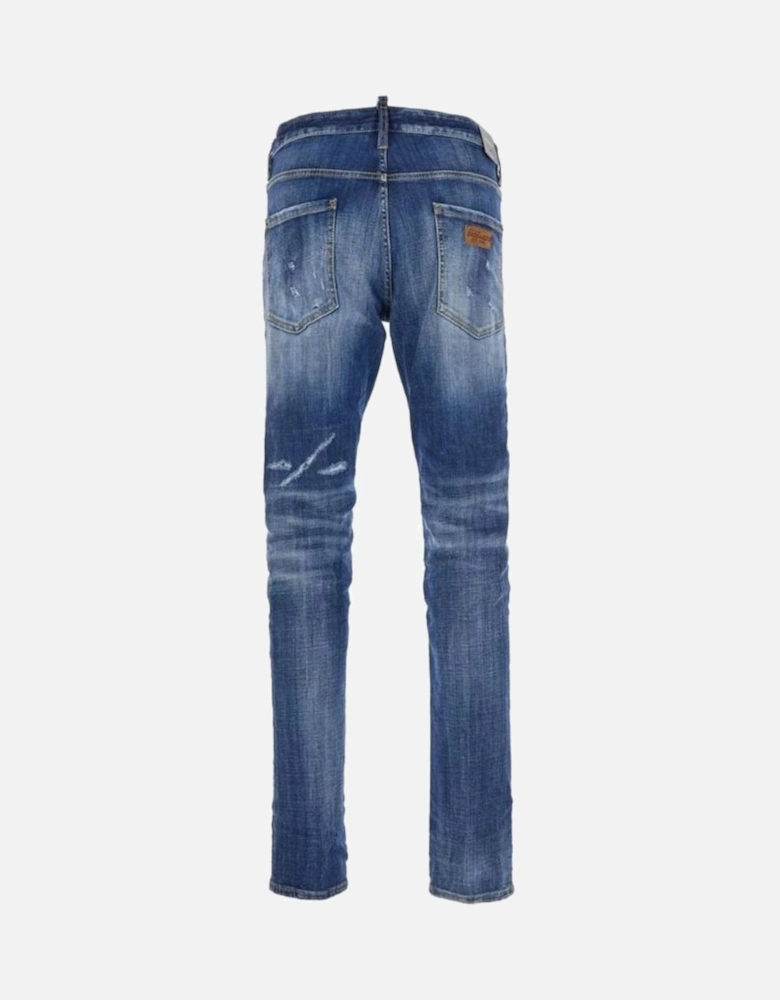 Distressed Slim-Cut Navy Blue Jeans