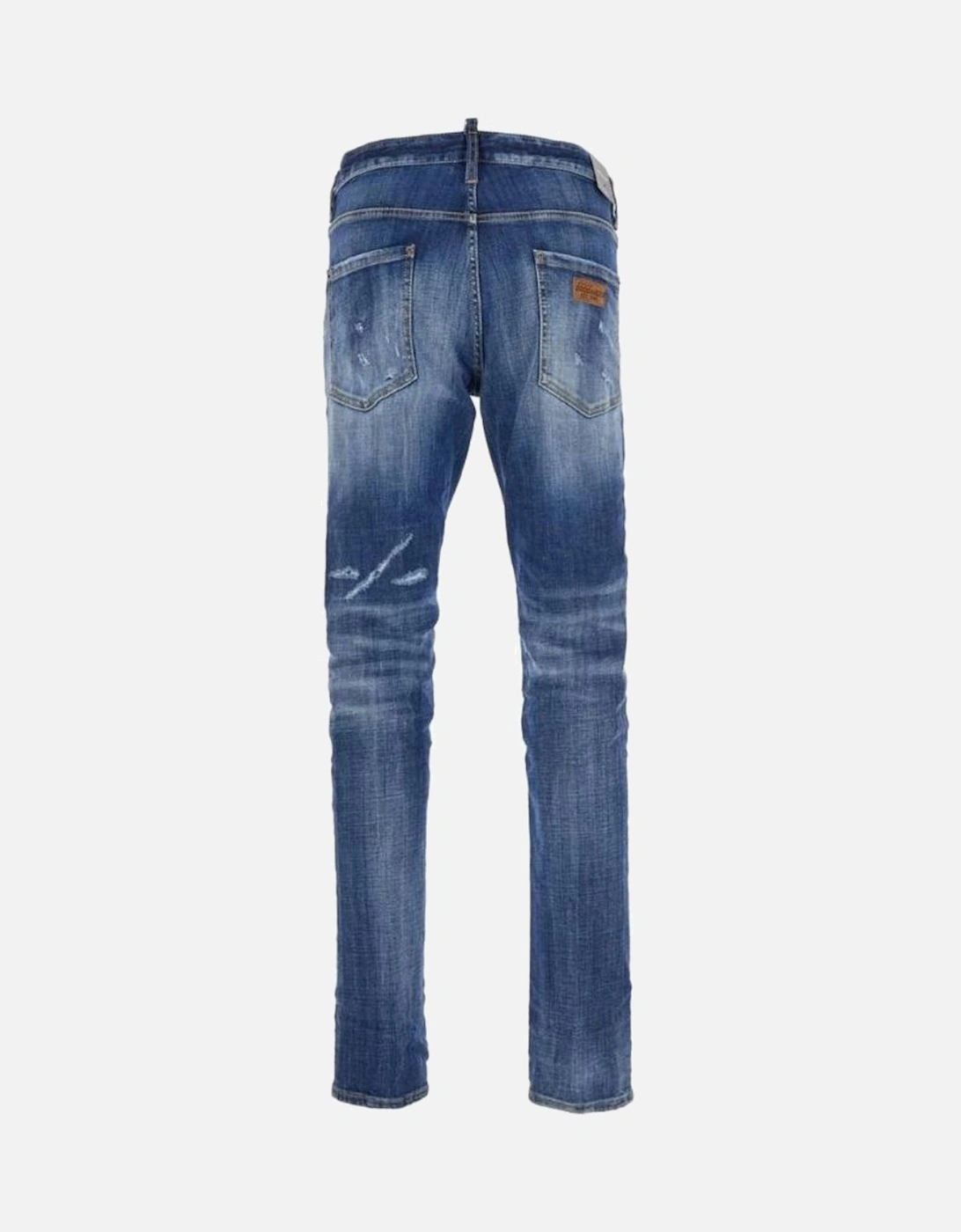 Distressed Slim-Cut Navy Blue Jeans