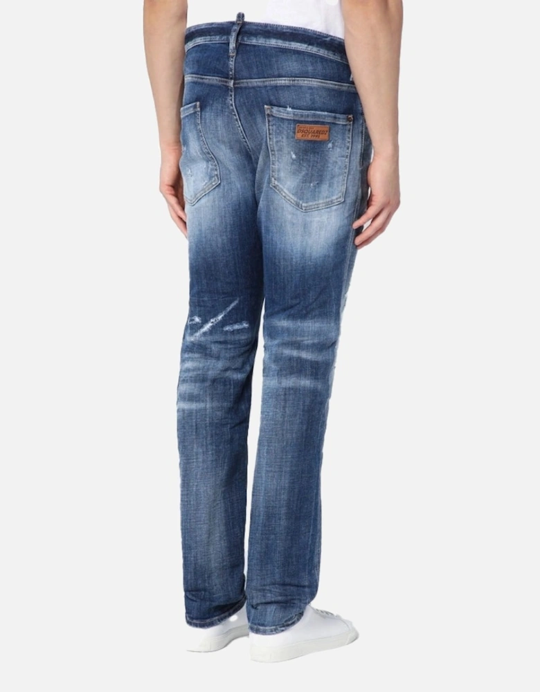 Distressed Slim-Cut Navy Blue Jeans