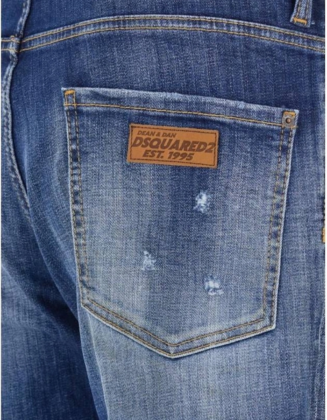 Distressed Slim-Cut Navy Blue Jeans