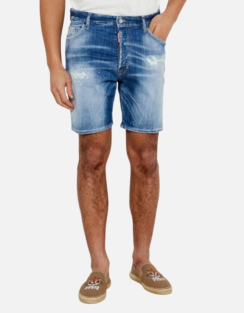 Navy Blue Marine Faded Denim Shorts