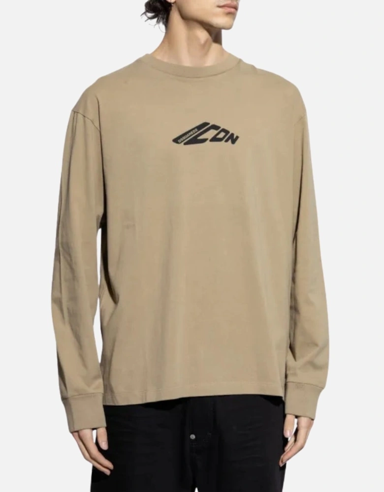 Khaki Long sleeve T-shirt black stretched Icon logo