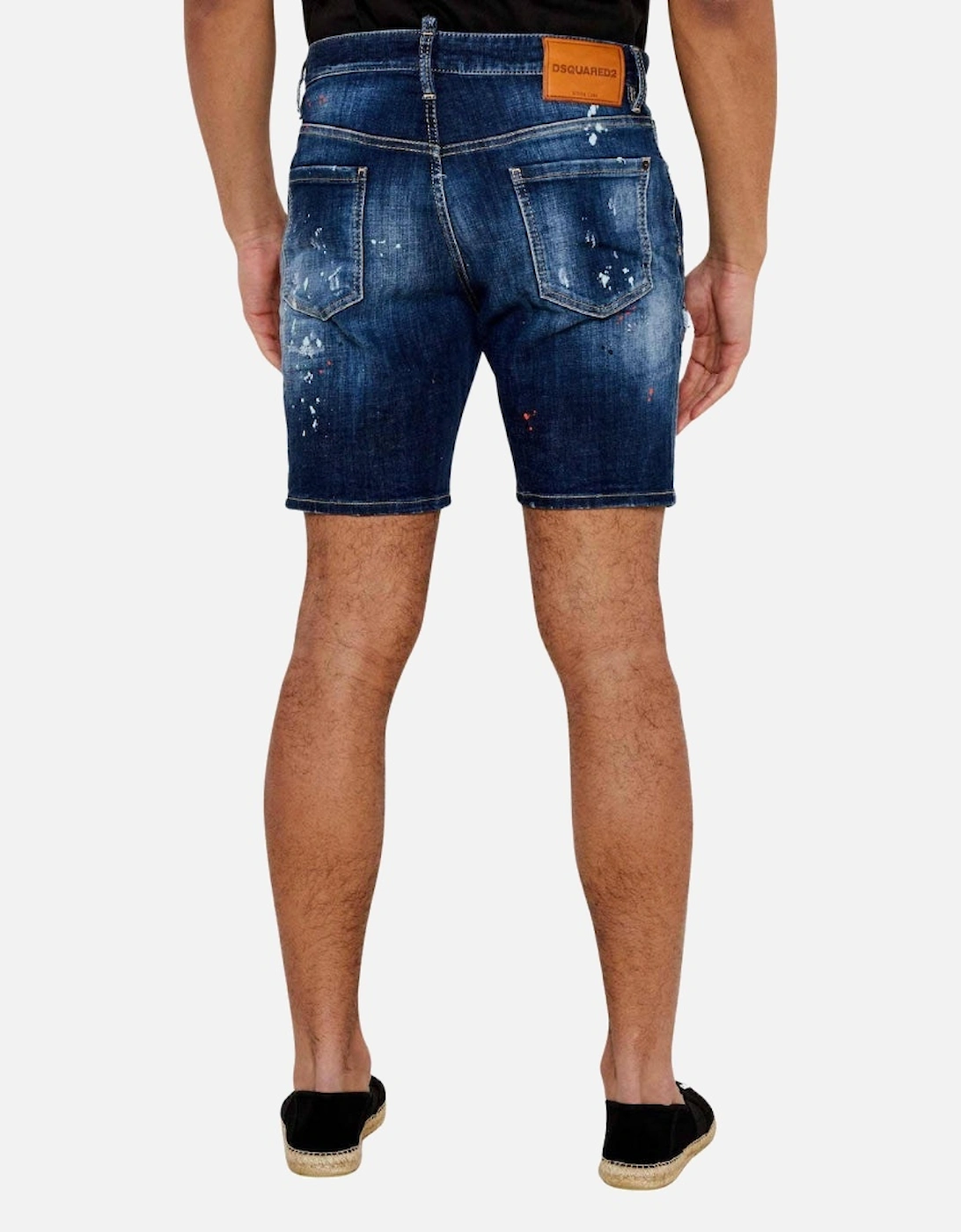 Navy Blue Marine Denim Shorts Paint Splatter Design