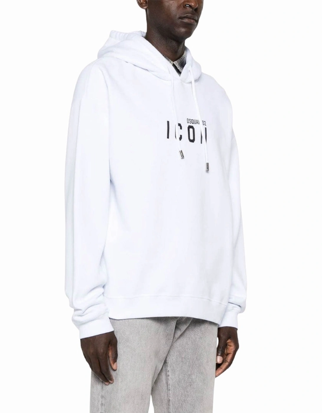 White Hoodie Black Icon Logo
