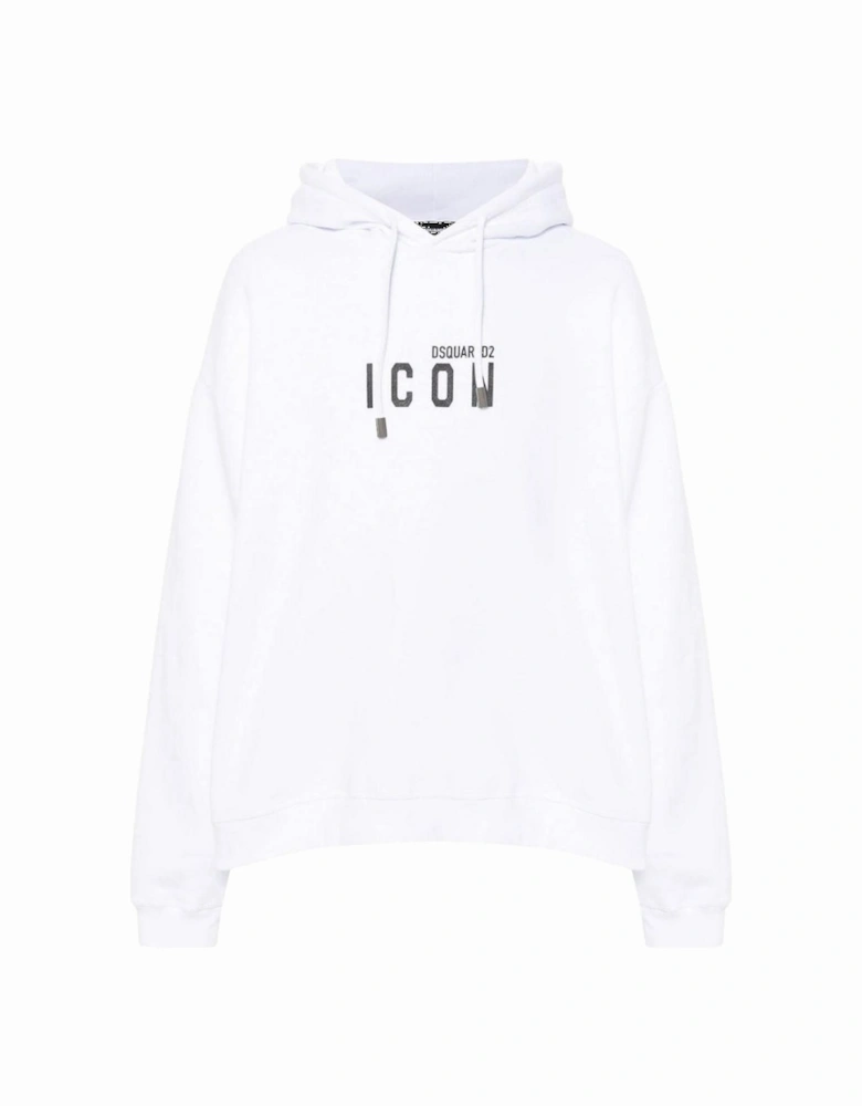 White Hoodie Black Icon Logo