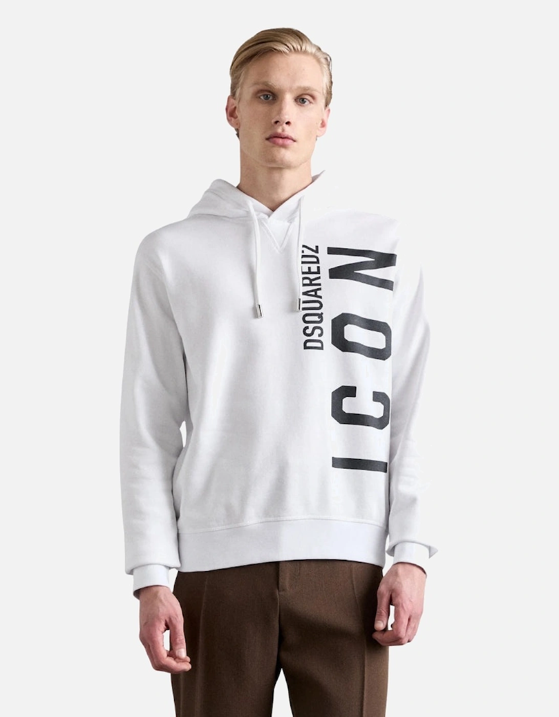 White Hoodie Large Black Icon Logo