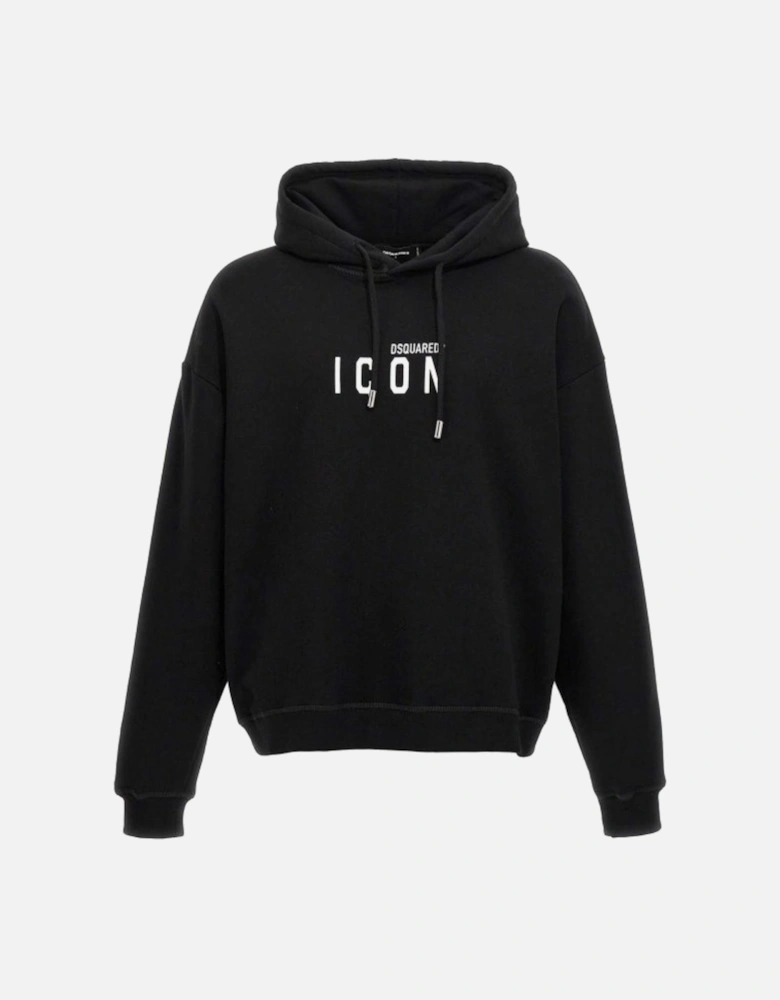 Relaxed Black Hoodie White Icon Logo