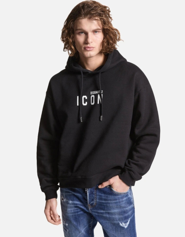 Relaxed Black Hoodie White Icon Logo