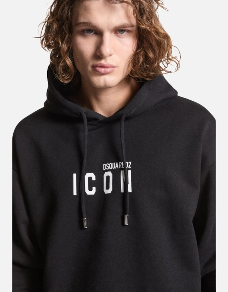 Relaxed Black Hoodie White Icon Logo