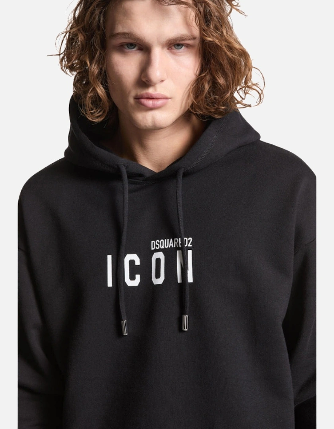 Relaxed Black Hoodie White Icon Logo