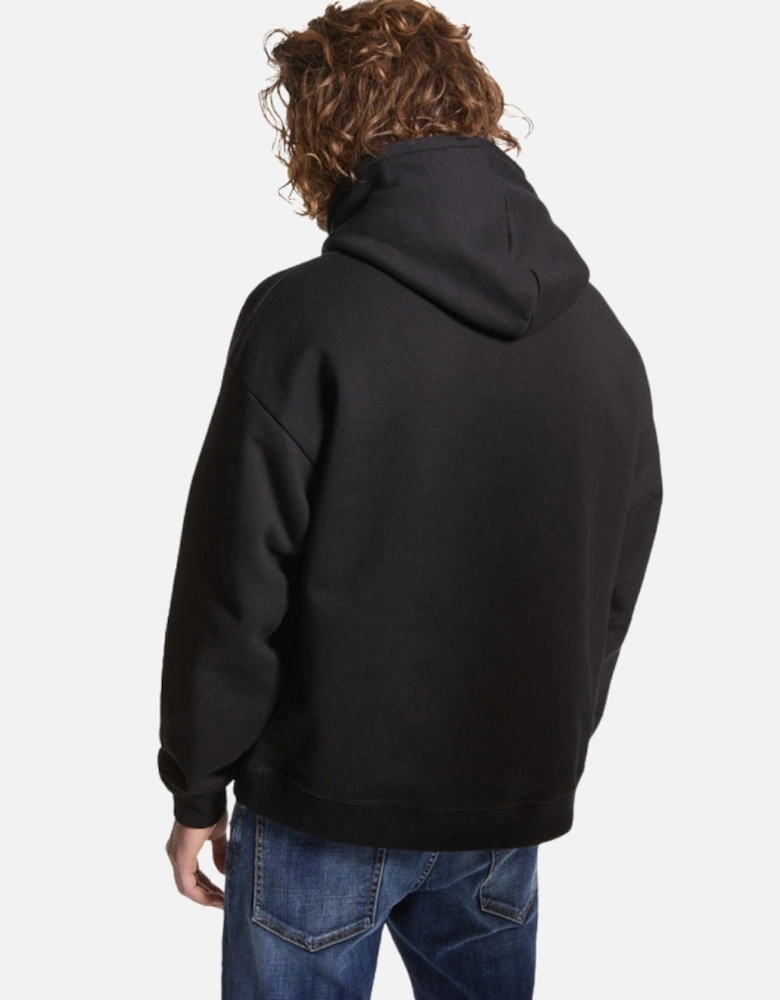 Relaxed Black Hoodie White Icon Logo