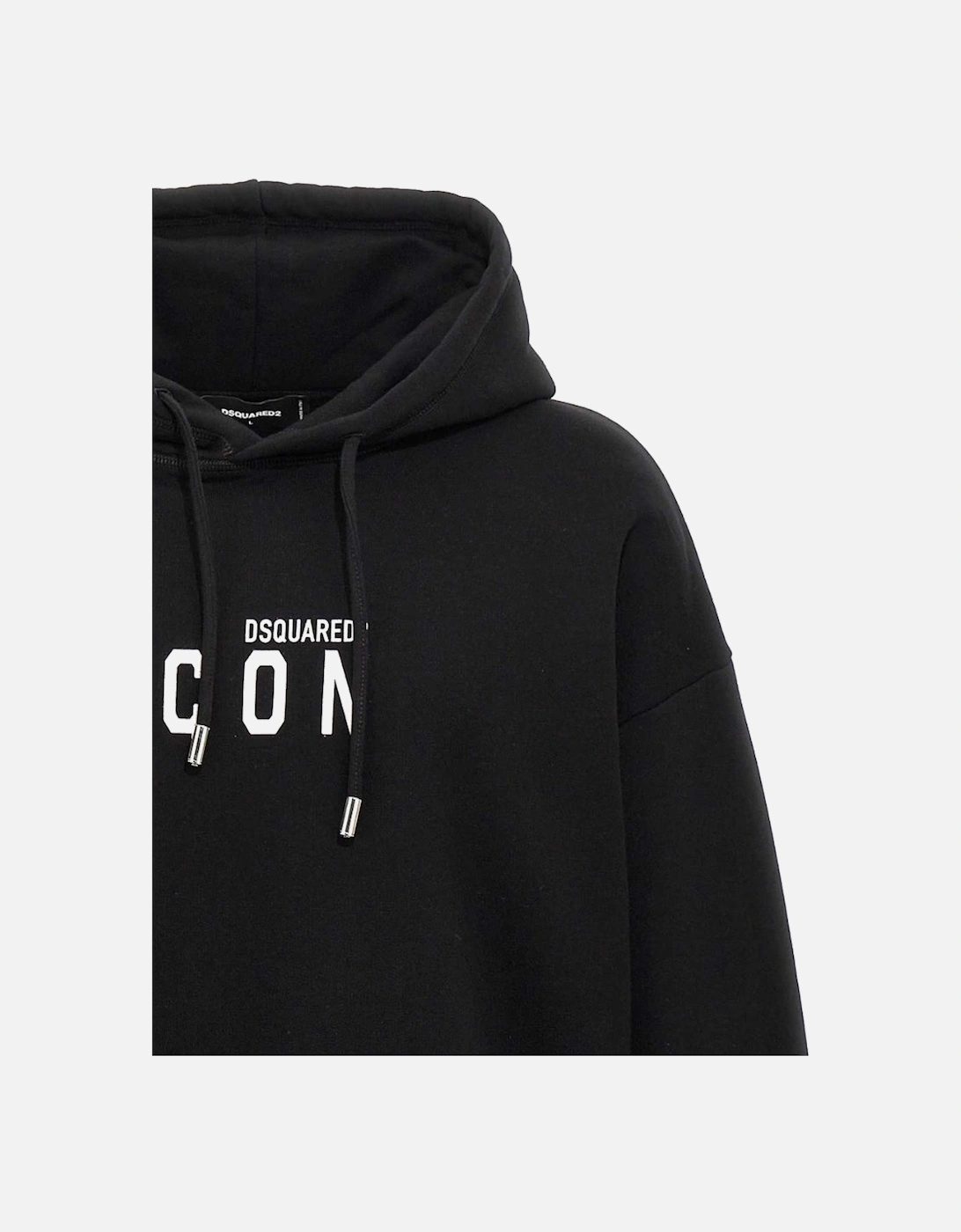 Relaxed Black Hoodie White Icon Logo