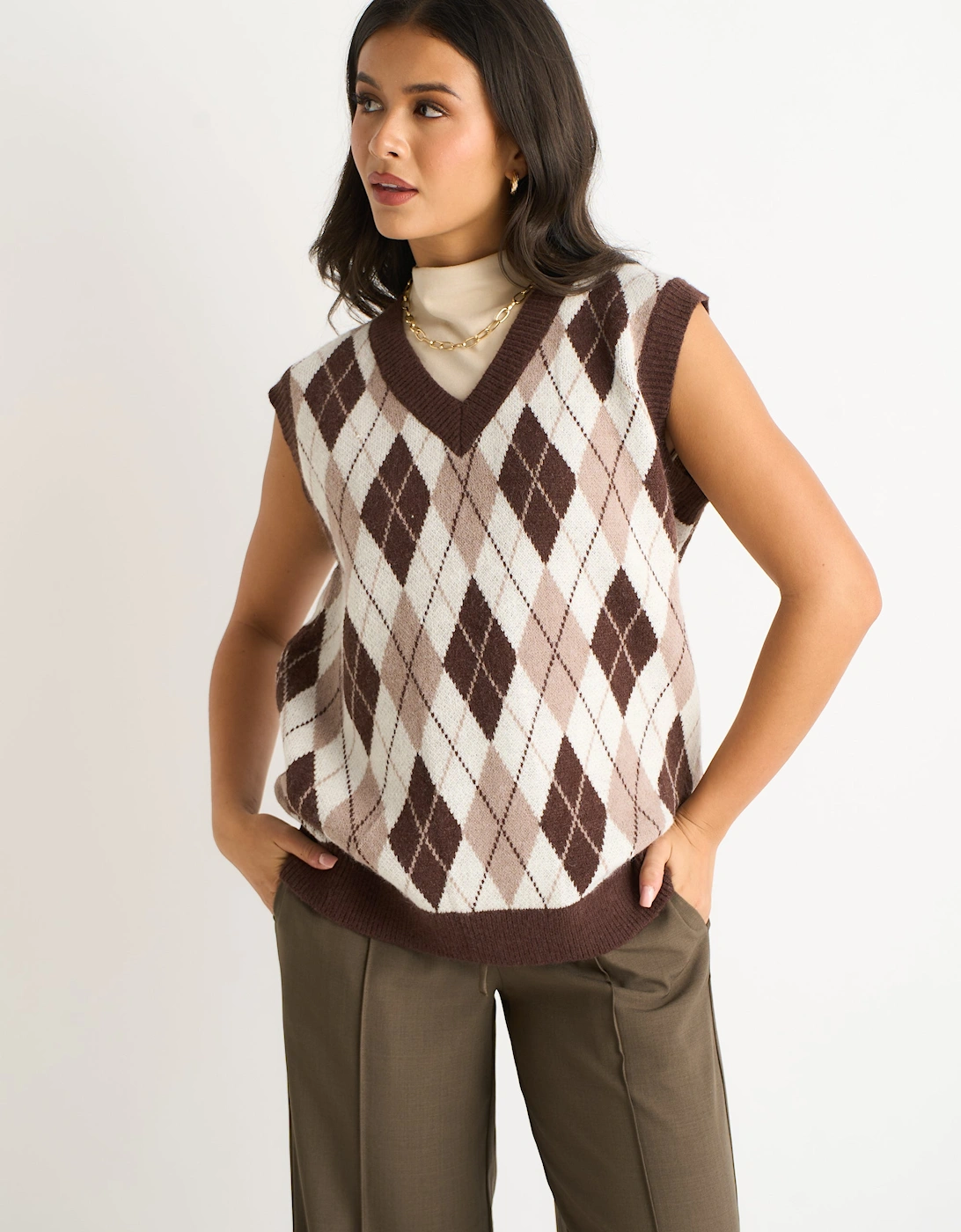Chocolate Argyle Knit Vest Jumper, 5 of 4