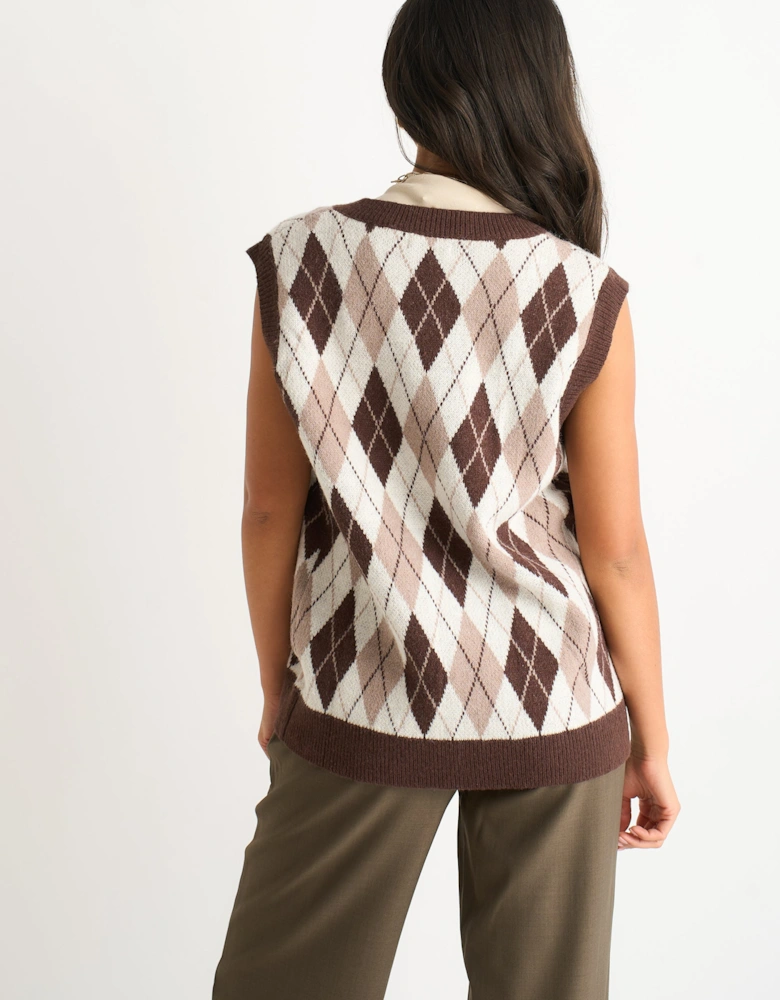 Chocolate Argyle Knit Vest Jumper