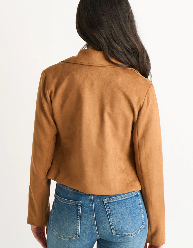 Brown Faux Suede Biker Jacket