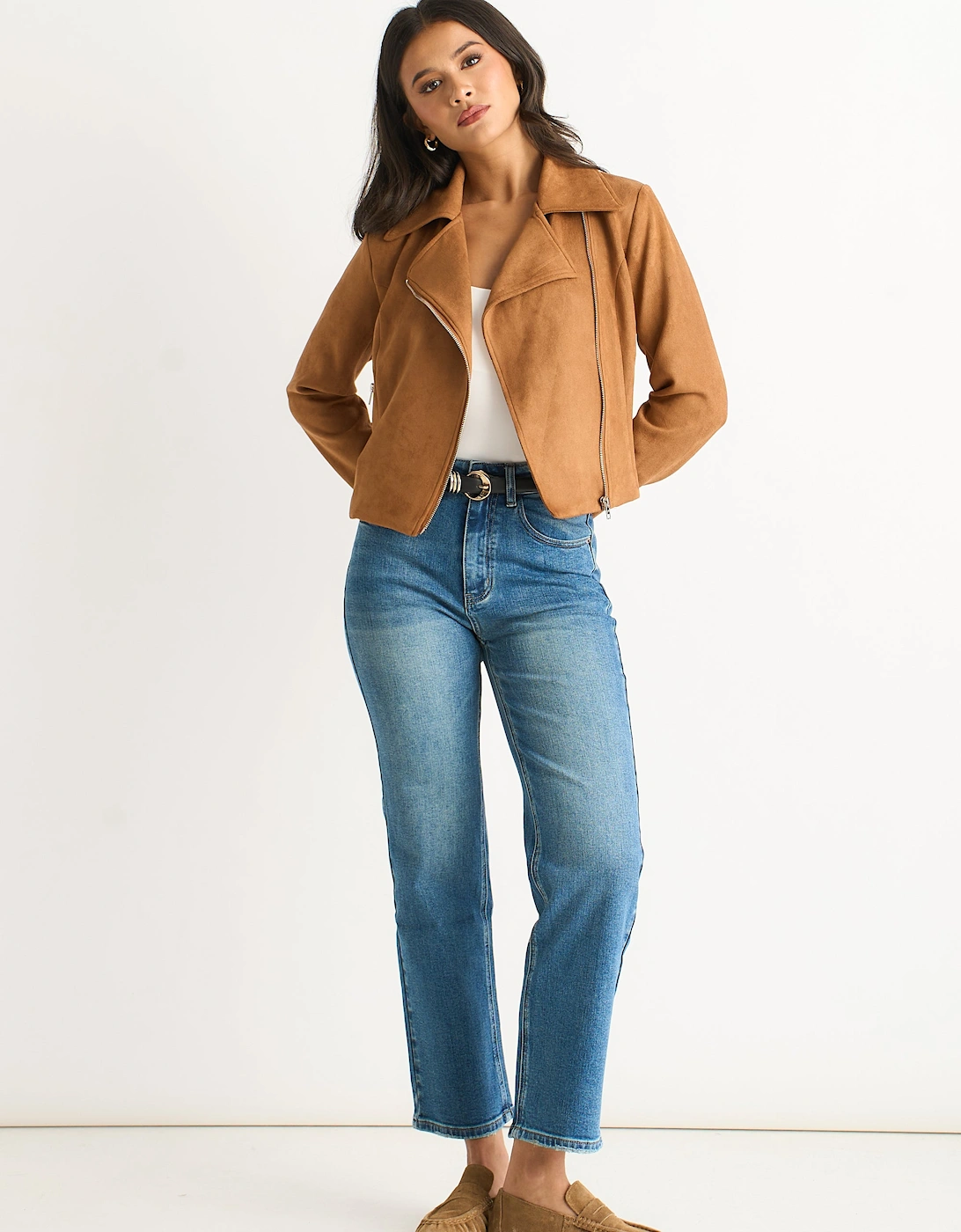 Brown Faux Suede Biker Jacket