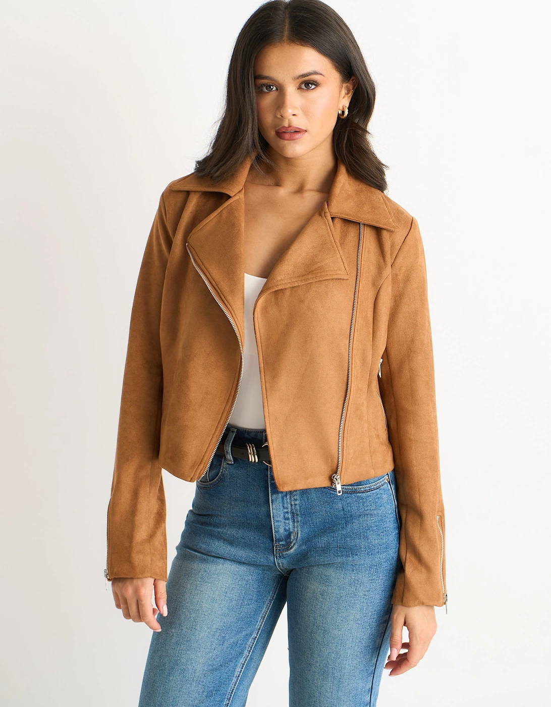Brown Faux Suede Biker Jacket, 5 of 4