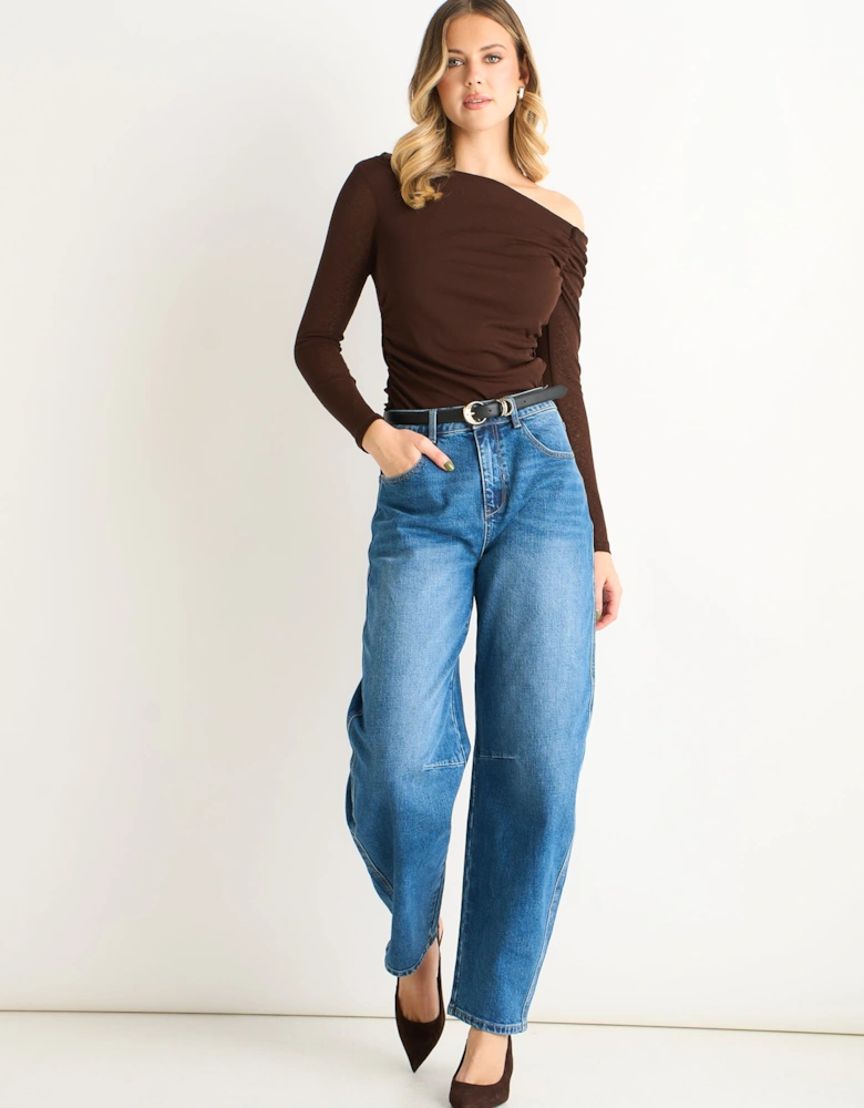 Chocolate Jersey Slash Neck Long Sleeve Top