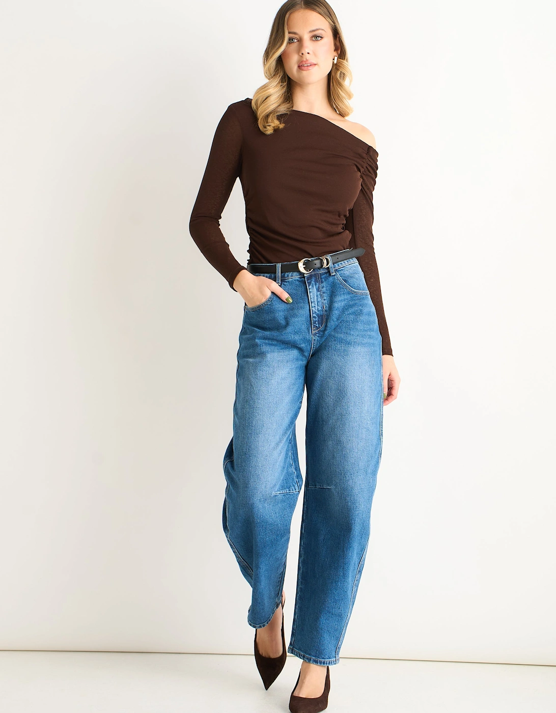 Chocolate Jersey Slash Neck Long Sleeve Top