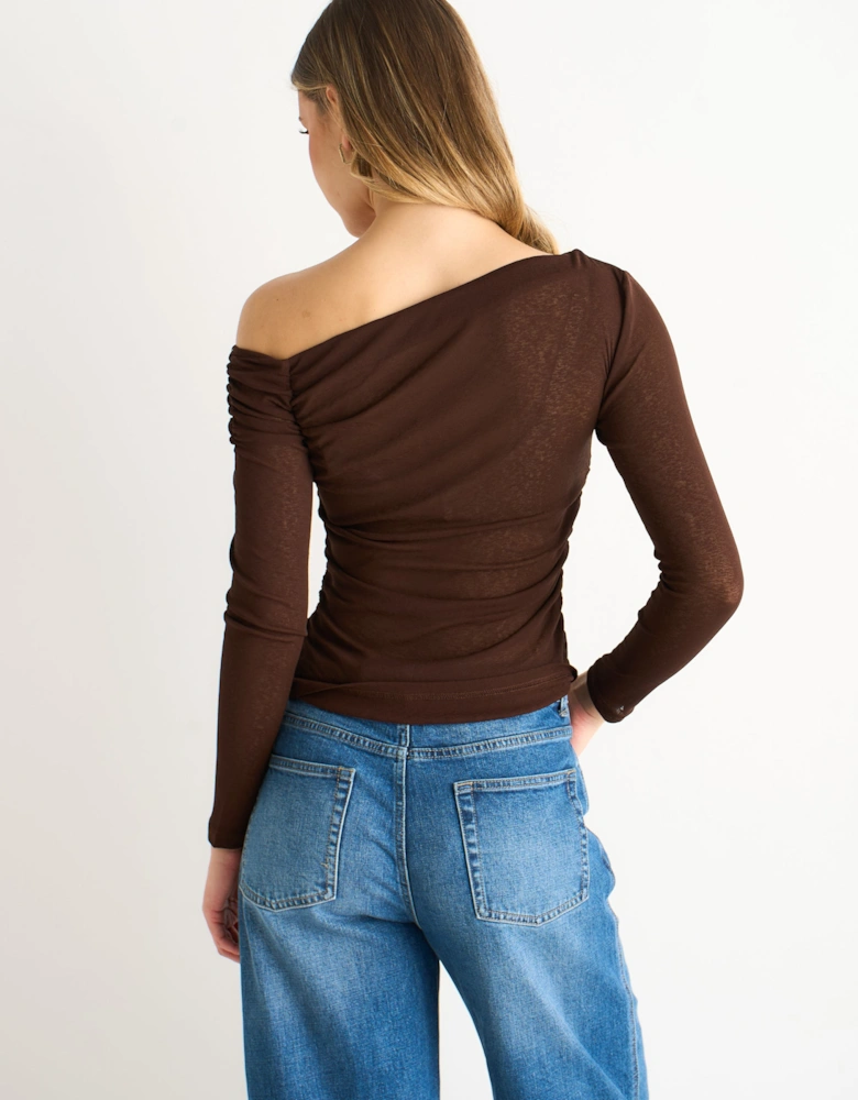 Chocolate Jersey Slash Neck Long Sleeve Top