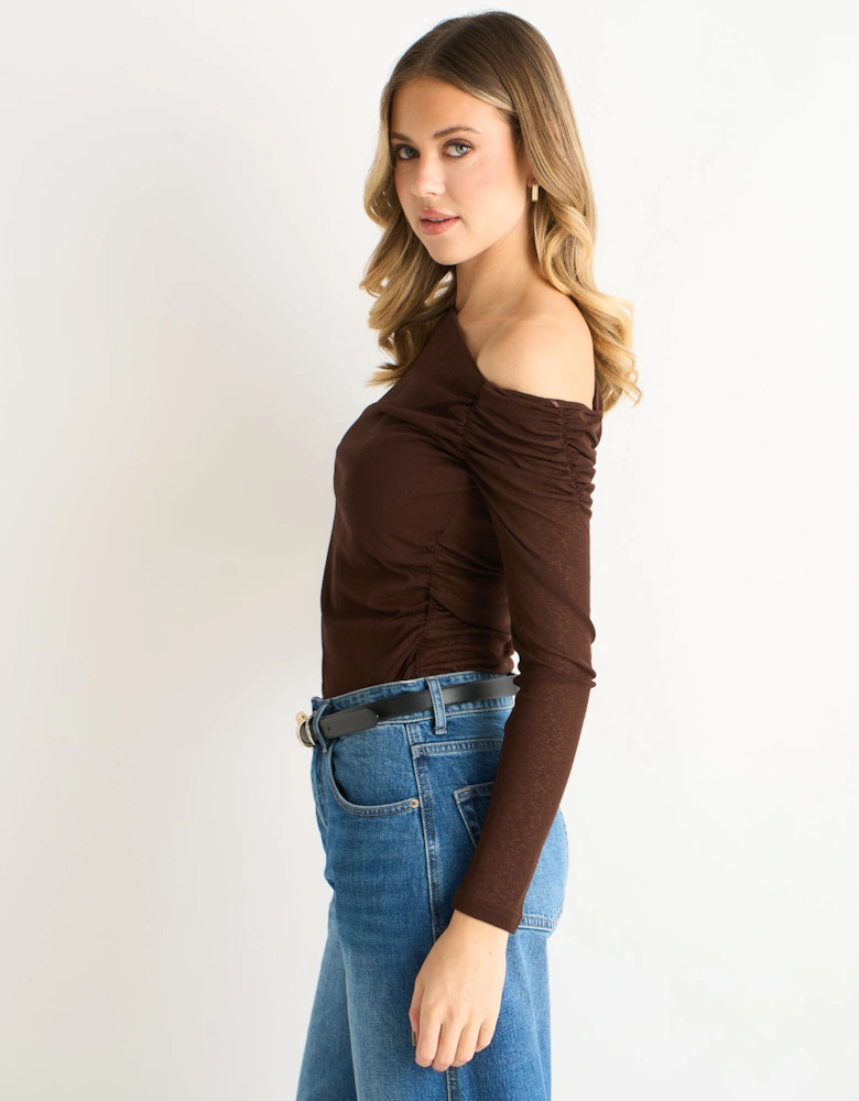 Chocolate Jersey Slash Neck Long Sleeve Top