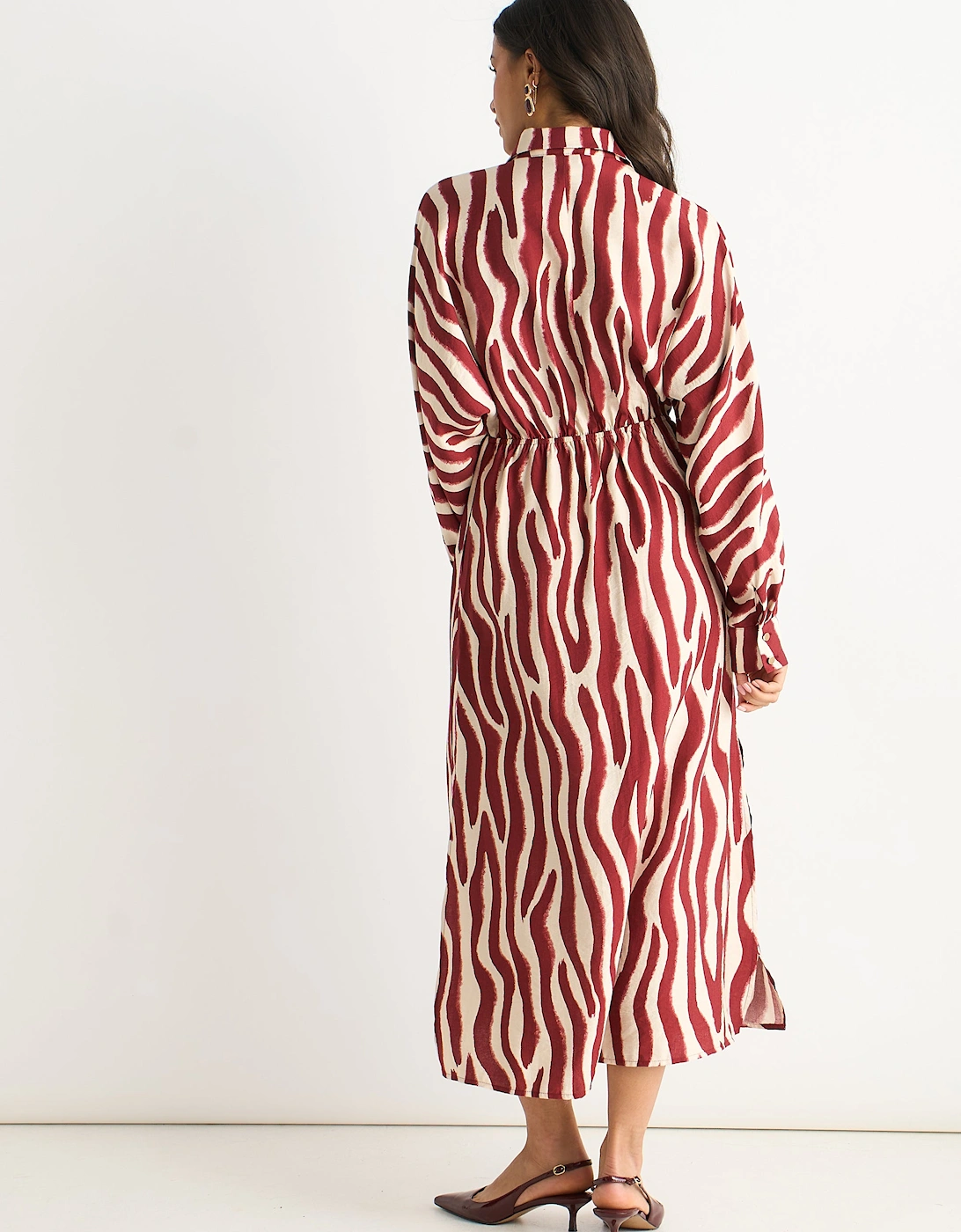 Burgundy Zebra Print Batwing Sleeve Shirt Dress