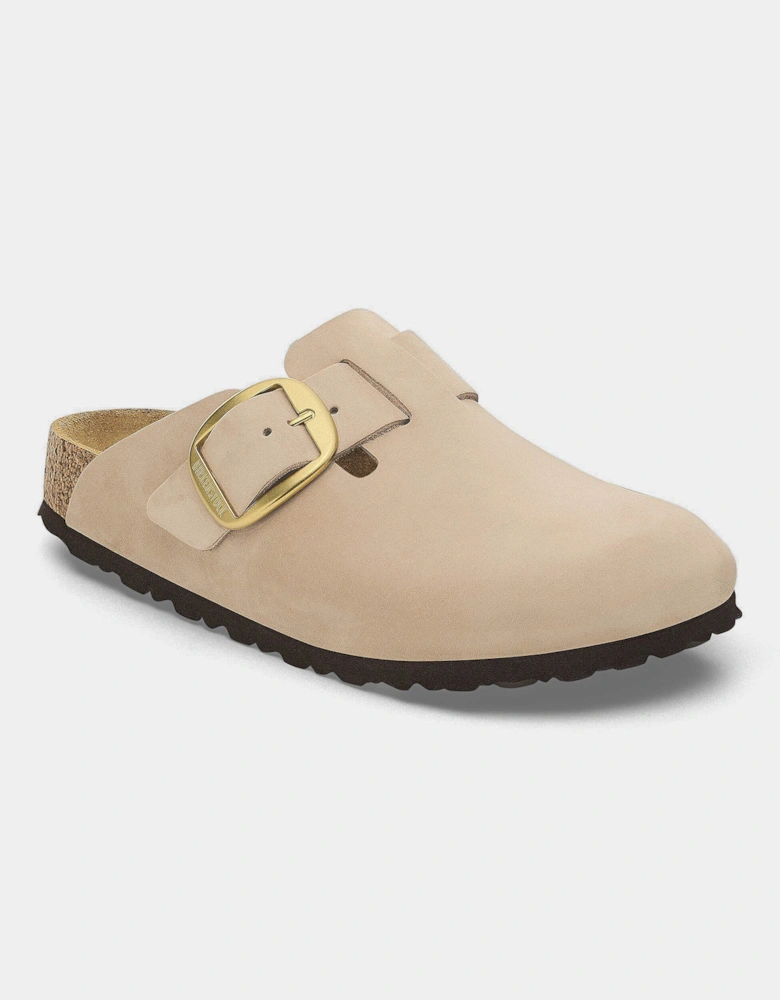 Big Buckle Nubuck Leather Womens Clogs - Sandcastle