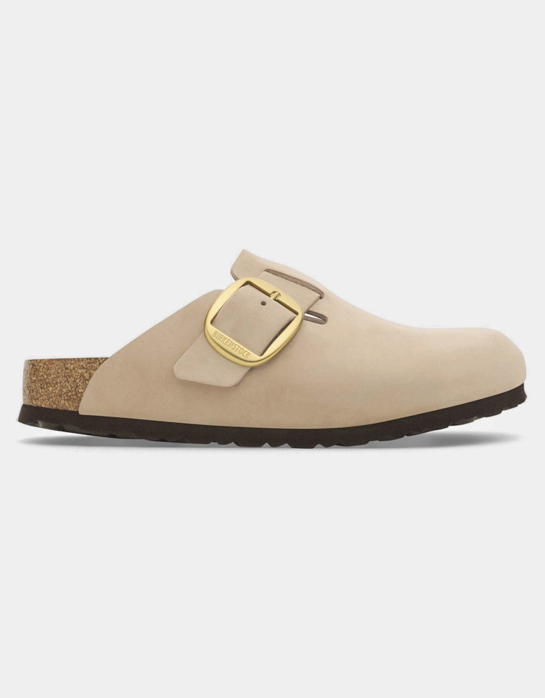 Big Buckle Nubuck Leather Womens Clogs - Sandcastle