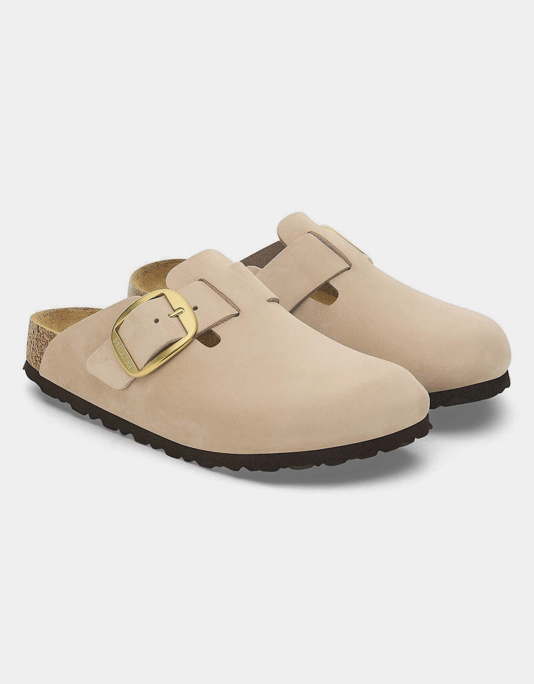 Big Buckle Nubuck Leather Womens Clogs - Sandcastle