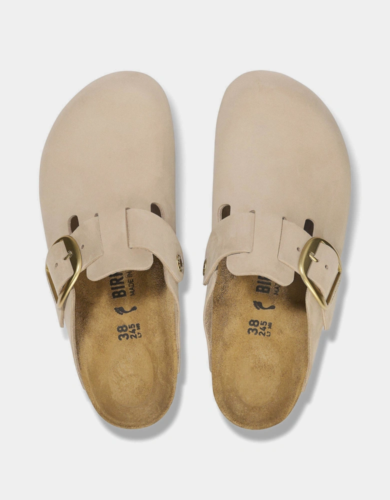 Big Buckle Nubuck Leather Womens Clogs - Sandcastle