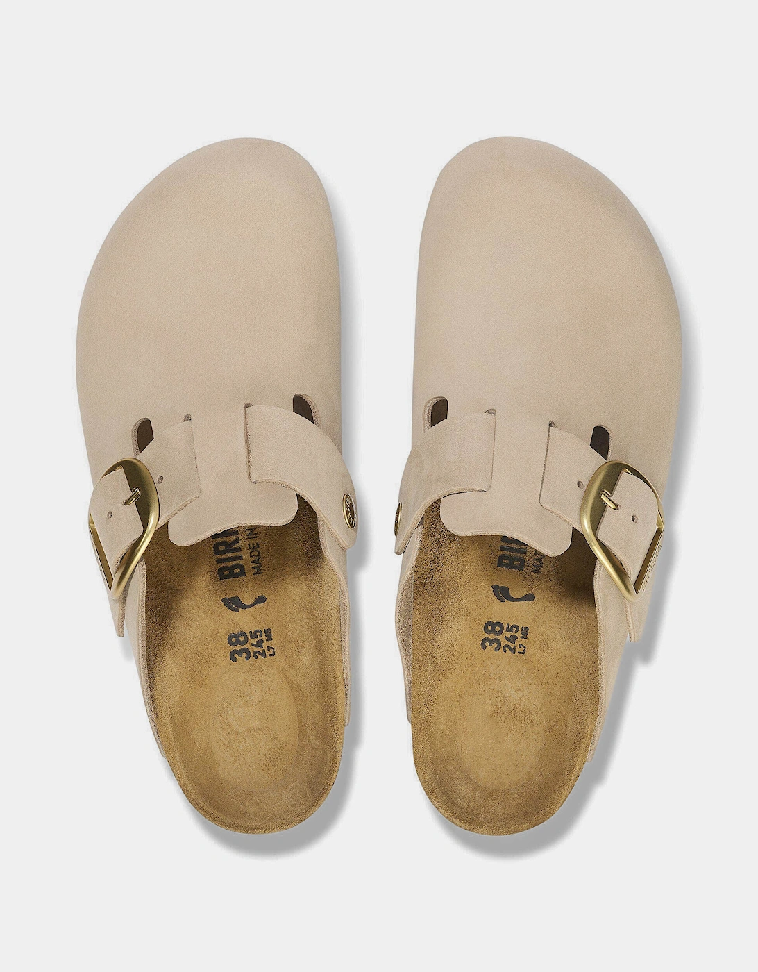 Big Buckle Nubuck Leather Womens Clogs - Sandcastle