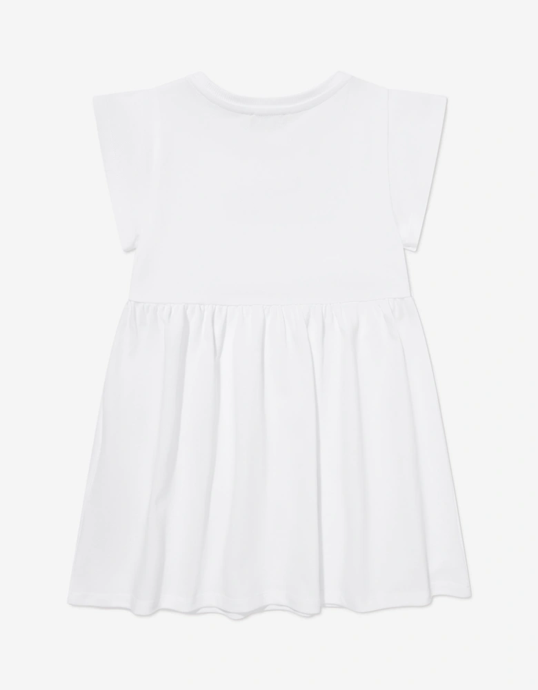 Girls Cotton Teddy Bear Dress in White