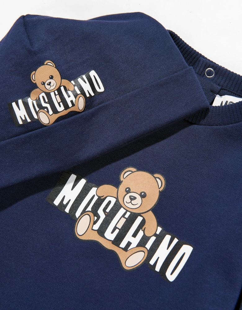 Baby Teddy Bear Logo Babygrow Set in Navy