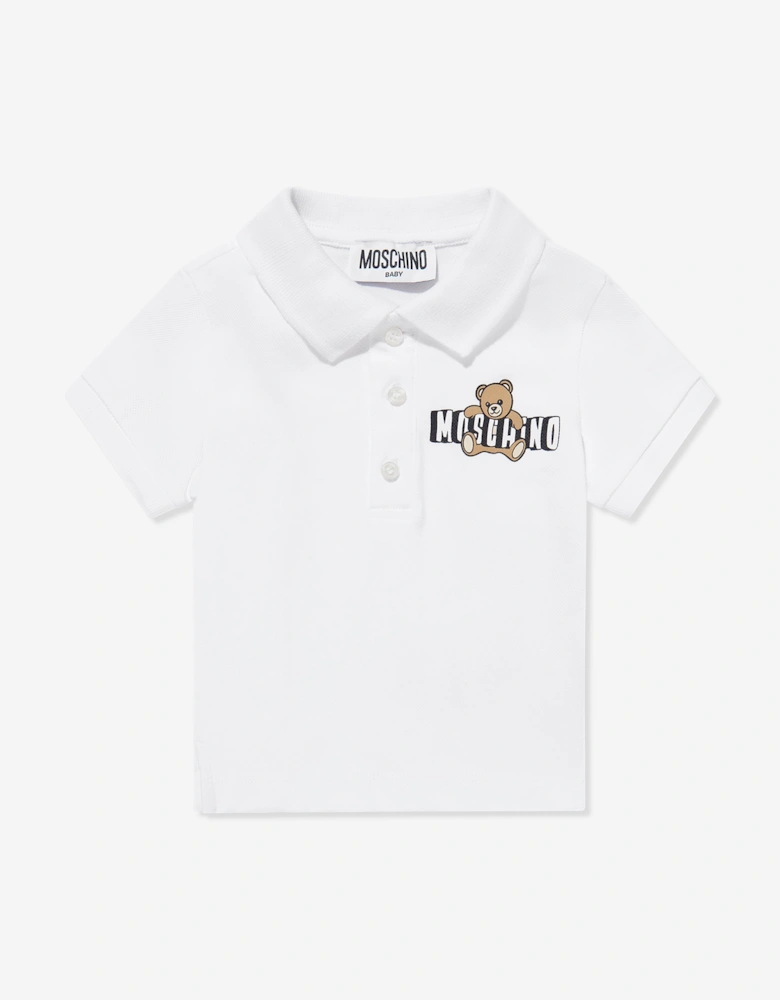 Baby Boys Teddy Bear Logo Polo Shirt in White