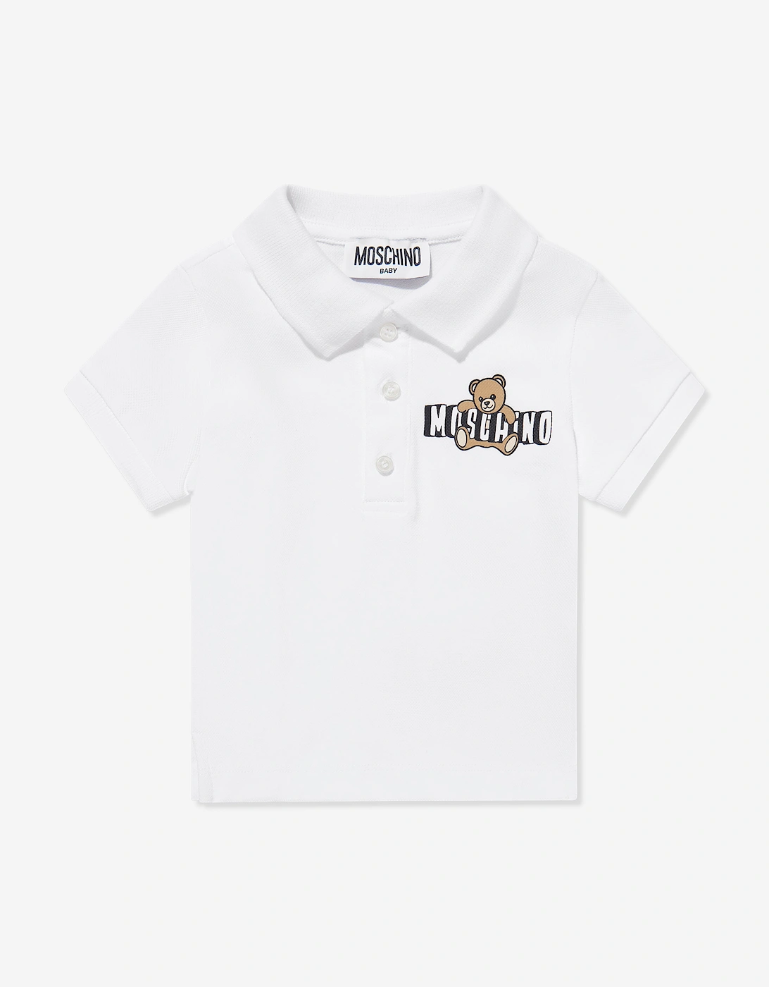 Baby Boys Teddy Bear Logo Polo Shirt in White, 5 of 4