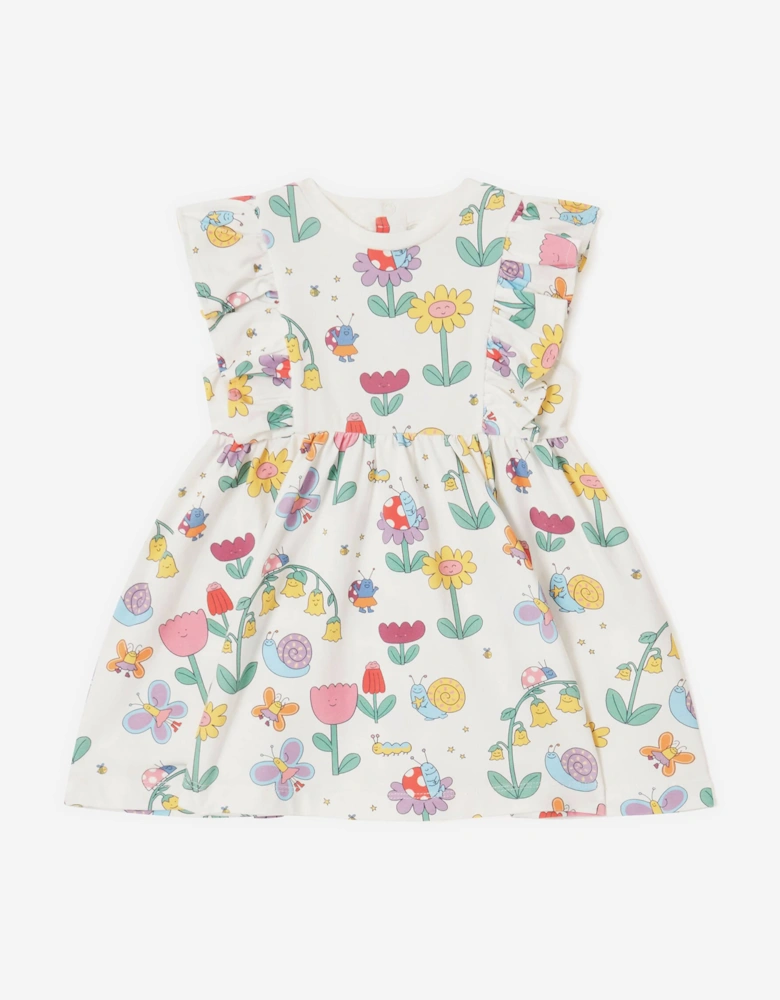 Baby Girls Flowers and Bugs Jersey Dress in Ivory