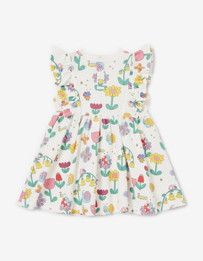Baby Girls Flowers and Bugs Jersey Dress in Ivory