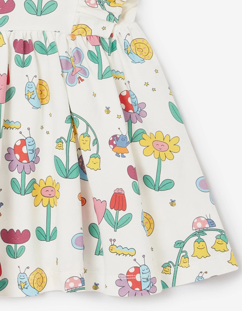 Baby Girls Flowers and Bugs Jersey Dress in Ivory