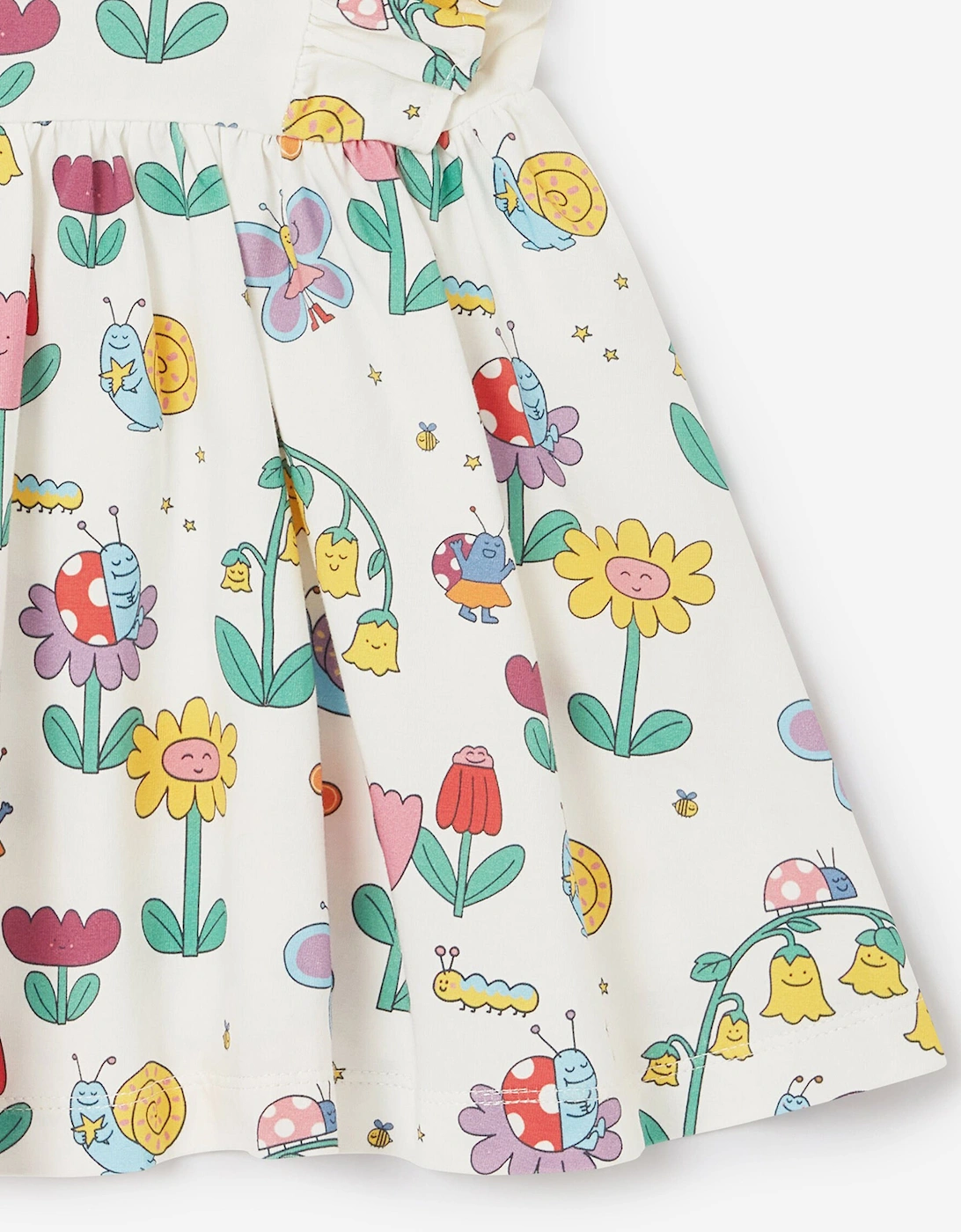 Baby Girls Flowers and Bugs Jersey Dress in Ivory