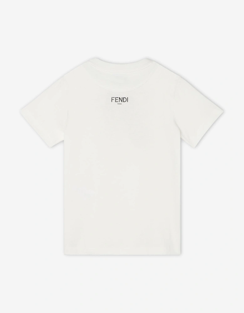 Girls Trompe l'oeil Bow Print T-Shirt in White