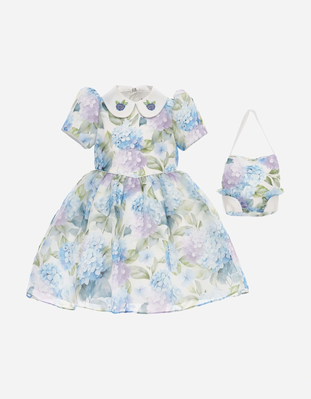 Girls Floral Occasion Dress with Bag in Blue