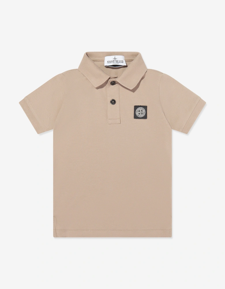Boys Compass Logo Polo Shirt in Beige
