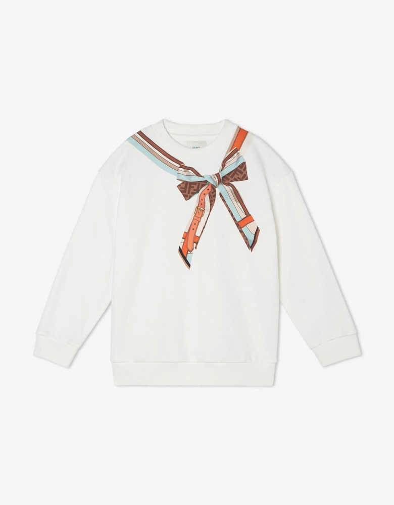 Girls Trompe l'oeil Bow Print Sweatshirt in White
