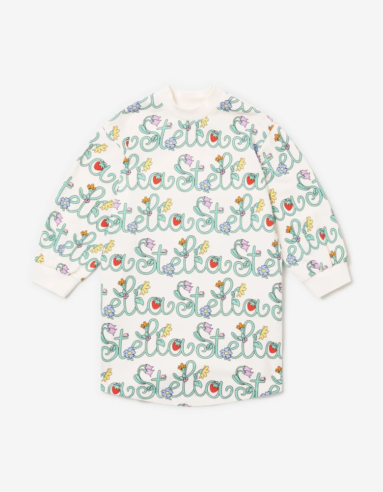 Girls Flower Logo Sweater Dress in Ivory